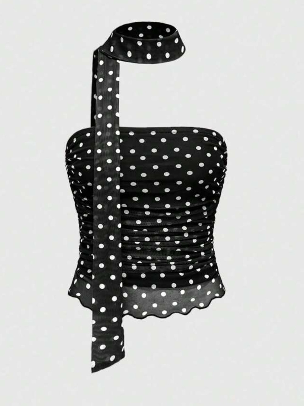 Polka Dot Strapless Top with Neck Scarf